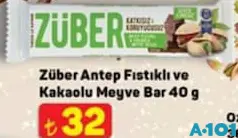ZÜBER ANTEP FISTIKLI VE KAKAOLU MEYVELİ BAR 40 G